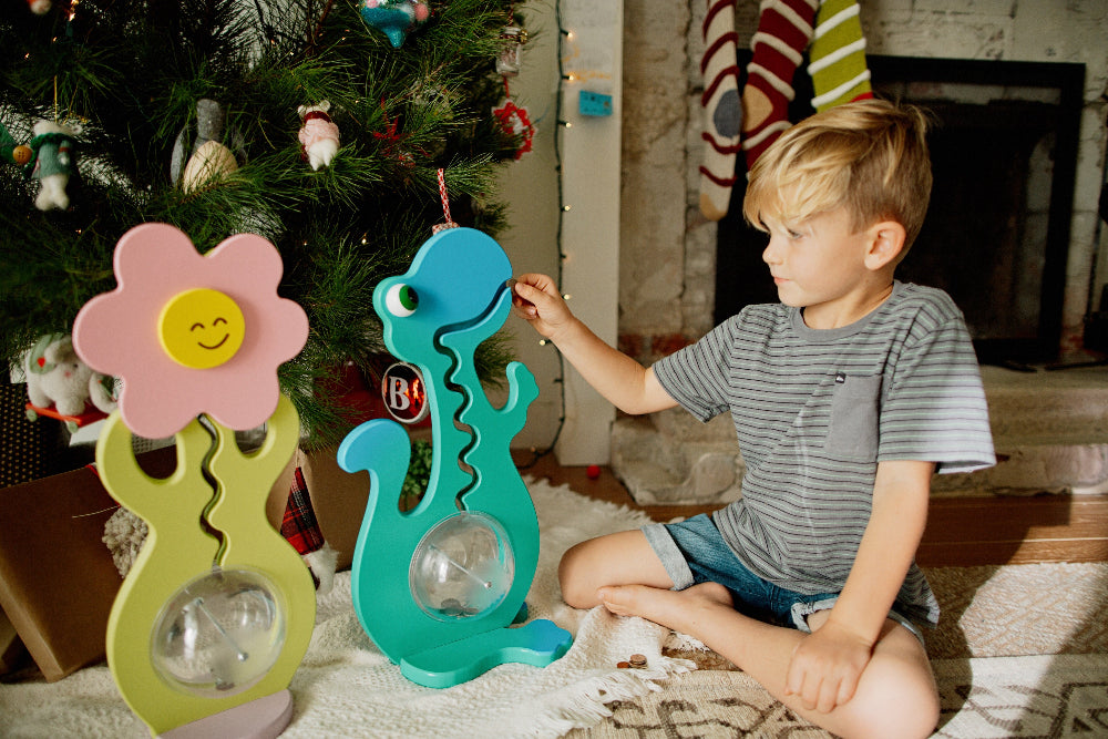 boy with flower and aqua big belly bank